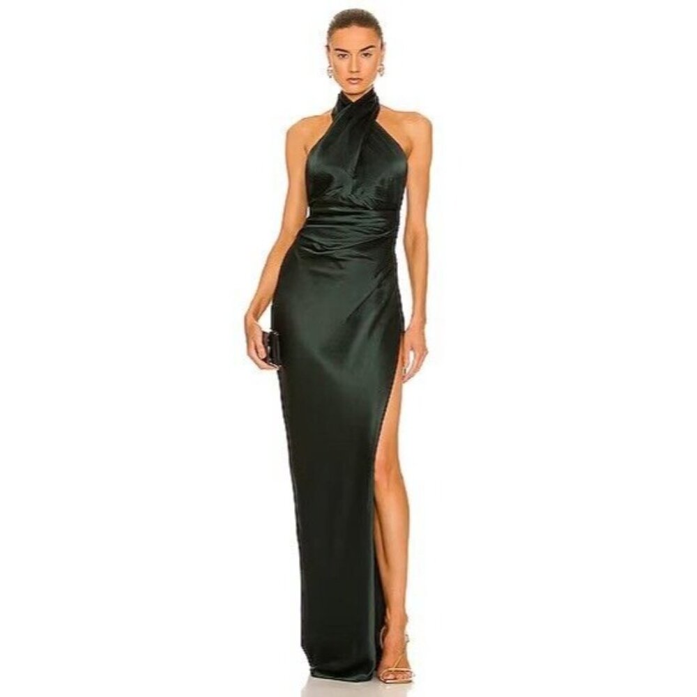 The Sei For Fwrd Cross Wrap Halter Gown Hunter Green … Gem
